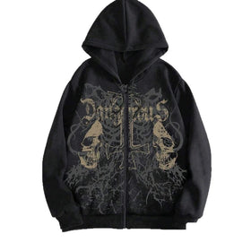 Mens Gothic Print Hooded Zipper Cardigan